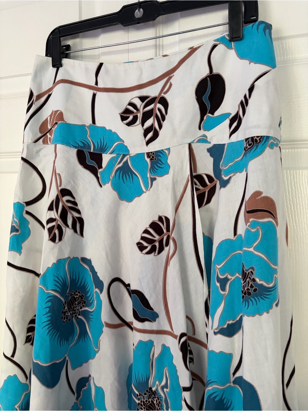 Polvere Pure Linen Italy Floral Flared Open Front Skirt White Blue size Large - Picture 2 of 16